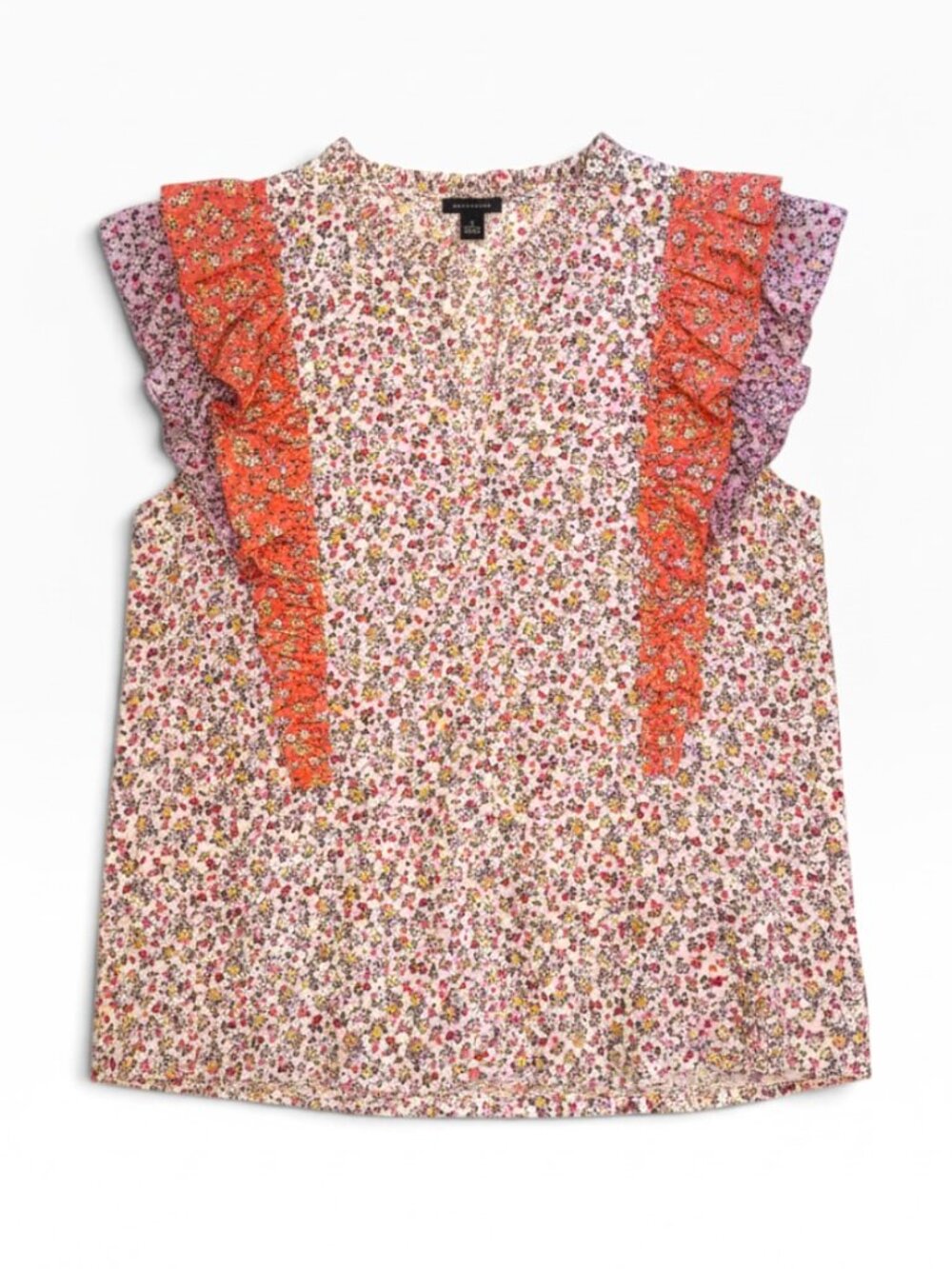 Ann Taylor Floral Ruffle Sleeveless Blouse Top Size Small